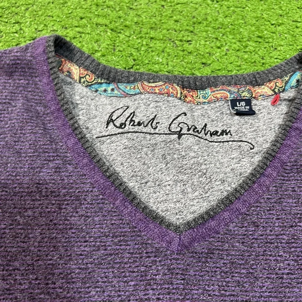 Robert Graham Golf Sweater LG Purple Lightweight Classic Stretch Fit Black Trim